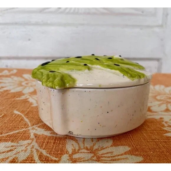 Vintage 1970s Retro Ceramic Frog Trinket Box With Lid - Picture 7 of 11